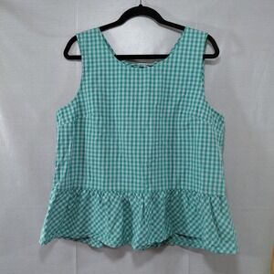 J. Crew Gingham Check Bow Back Peplum Tank Top Women's XL Patina Peri